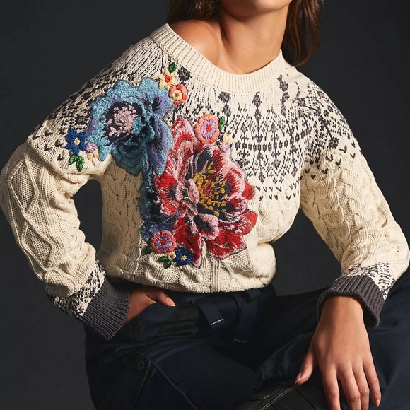 Anthropologie Sweaters - Anthropologie Cable-Knit Fair Isle Sweater